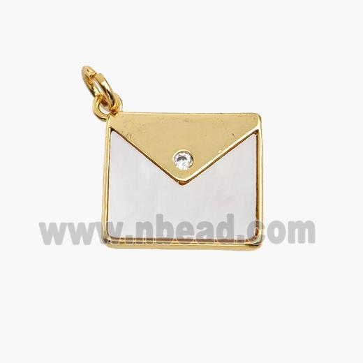 Copper Envelope Pendant Pave Shell Mailer Gold Plated