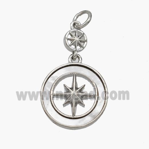 Copper Compass Pendant Pave Shell Platinum Plated