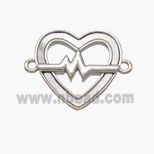 Copper Heart Connector Pave Shell Electrocardiogram Platinum Plated