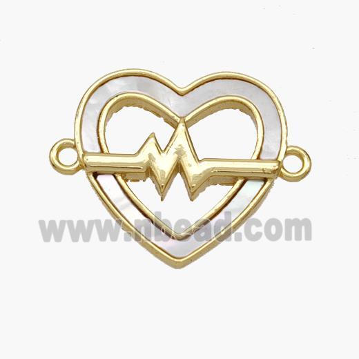 Copper Heart Connector Pave Shell Electrocardiogram Gold Plated