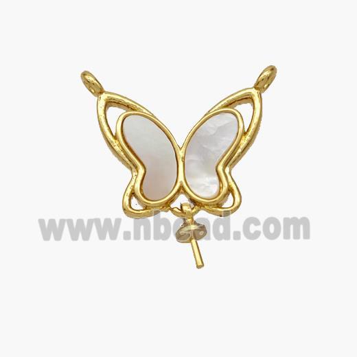 Copper Butterfly Pendant Pave Shell 2loops Gold Plated