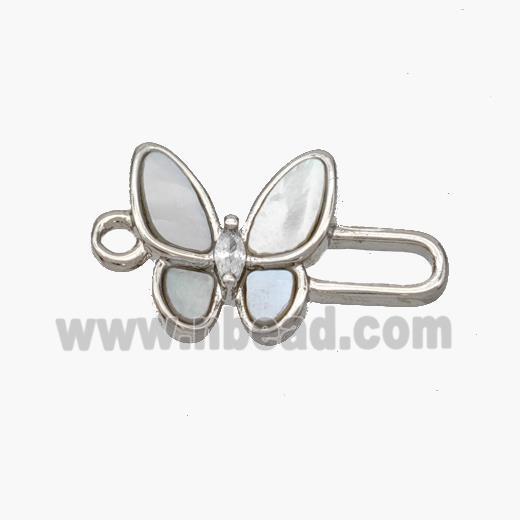 Copper Butterfly Connector Pave Shell Platinum Plated