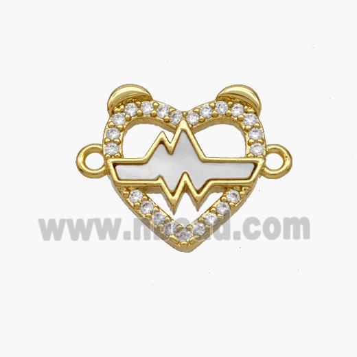 Copper Heart Connector Pave Shell Zirconia Electrocardiogram 18K Gold Plated