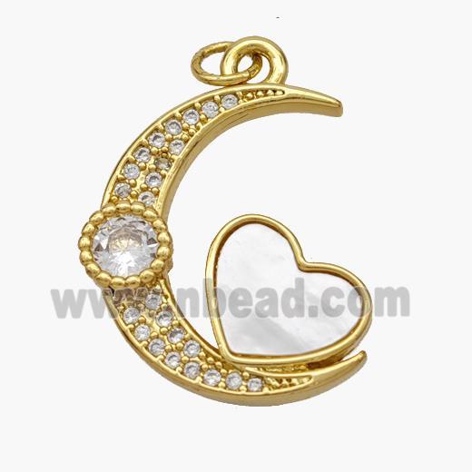 Copper Moon Heart Pendant Pave Shell Zirconia 18K Gold Plated