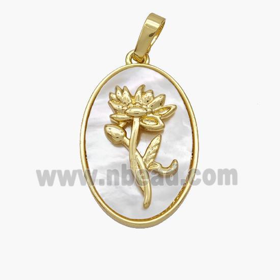 Copper Flower Pendant Pave Shell Zirconia 18K Gold Plated