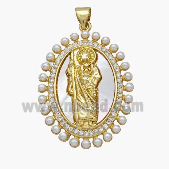 Copper Jesus Pendant Pave Shell Zirconia 18K Gold Plated