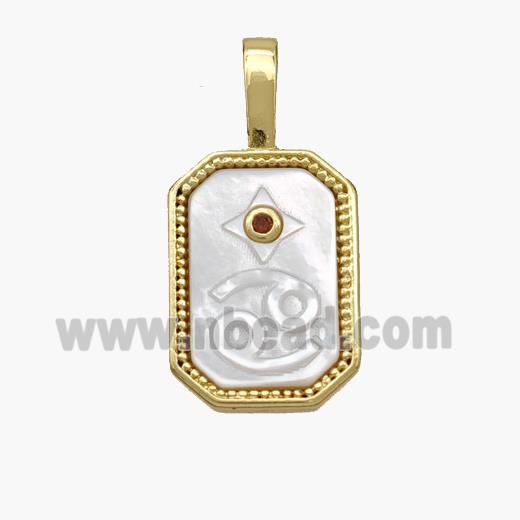 Copper Rectangle Pendant Pave Shell Zodiac Cancer 18K Gold Plated