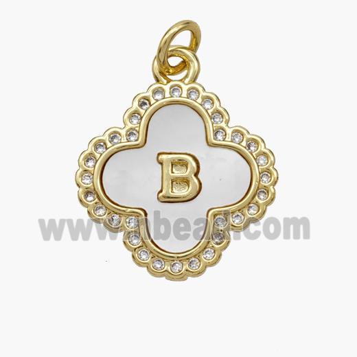 Copper Clover Pendant Pave Shell Zirconia Letter-B 18K Gold Plated