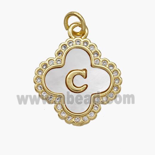 Copper Clover Pendant Pave Shell Zirconia Letter-C 18K Gold Plated