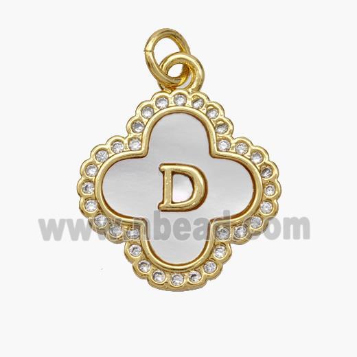 Copper Clover Pendant Pave Shell Zirconia Letter-D 18K Gold Plated