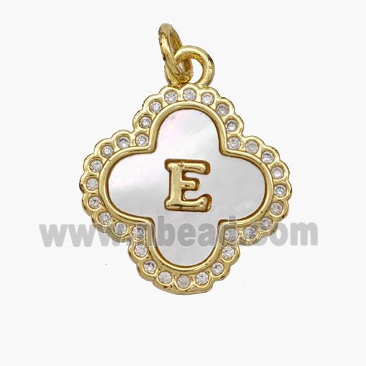 Copper Clover Pendant Pave Shell Zirconia Letter-E 18K Gold Plated