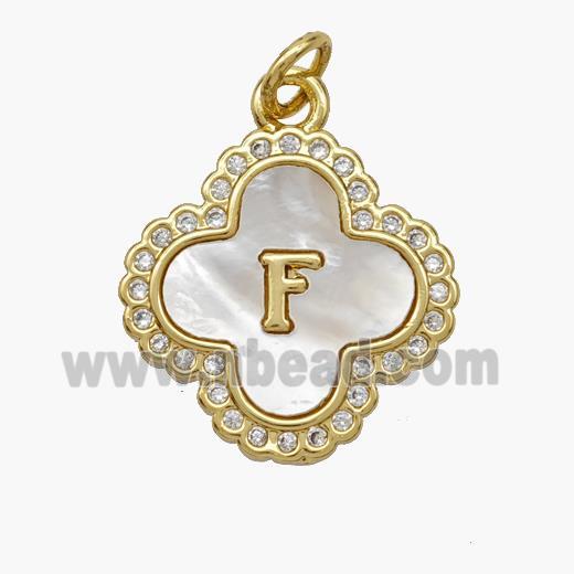 Copper Clover Pendant Pave Shell Zirconia Letter-F 18K Gold Plated