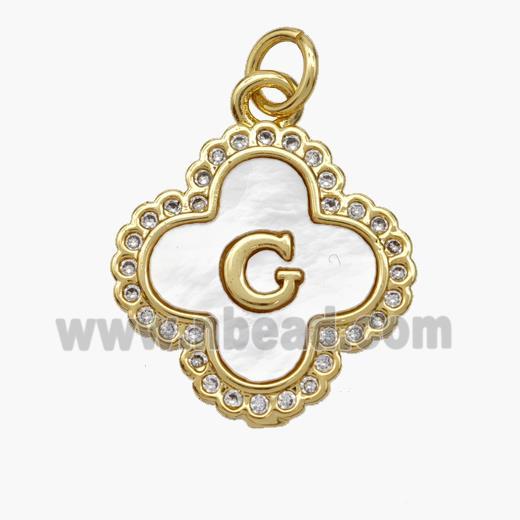 Copper Clover Pendant Pave Shell Zirconia Letter-G 18K Gold Plated