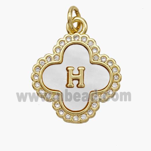 Copper Clover Pendant Pave Shell Zirconia Letter-H 18K Gold Plated