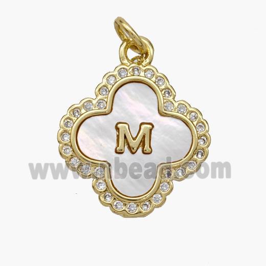 Copper Clover Pendant Pave Shell Zirconia Letter-M 18K Gold Plated