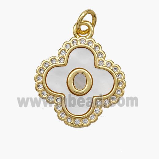 Copper Clover Pendant Pave Shell Zirconia Letter-O 18K Gold Plated