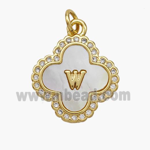 Copper Clover Pendant Pave Shell Zirconia Letter-W 18K Gold Plated