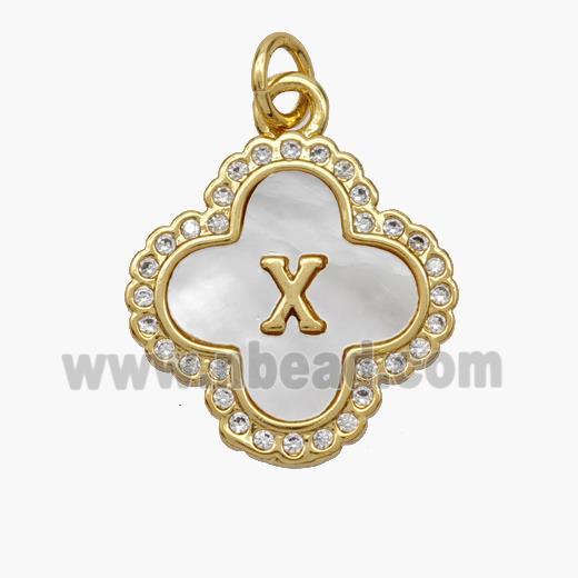 Copper Clover Pendant Pave Shell Zirconia Letter-X 18K Gold Plated