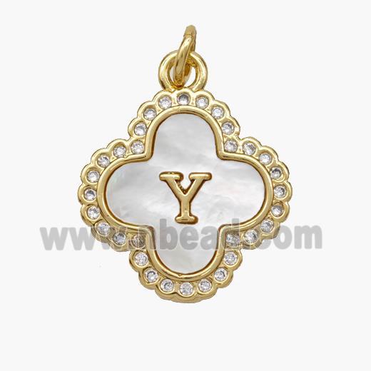 Copper Clover Pendant Pave Shell Zirconia Letter-Y 18K Gold Plated