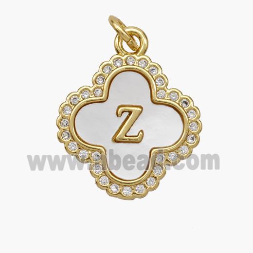 Copper Clover Pendant Pave Shell Zirconia Letter-Z 18K Gold Plated