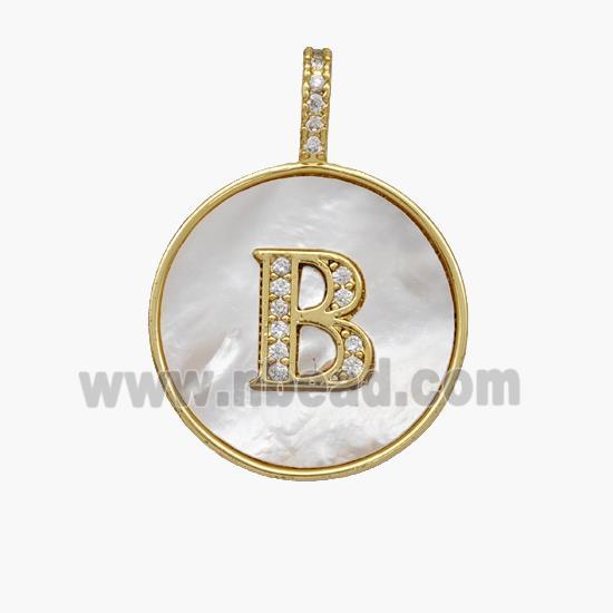 Copper Letter-B Pendant Pave Shell Zirconia Circle 18K Gold Plated