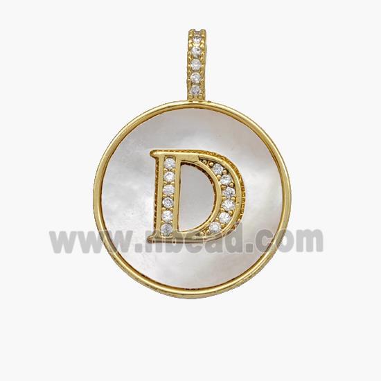 Copper Letter-D Pendant Pave Shell Zirconia Circle 18K Gold Plated