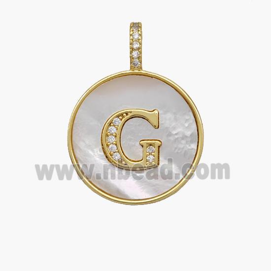 Copper Letter-G Pendant Pave Shell Zirconia Circle 18K Gold Plated