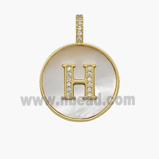 Copper Letter-H Pendant Pave Shell Zirconia Circle 18K Gold Plated