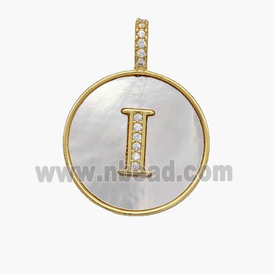 Copper Letter-I Pendant Pave Shell Zirconia Circle 18K Gold Plated