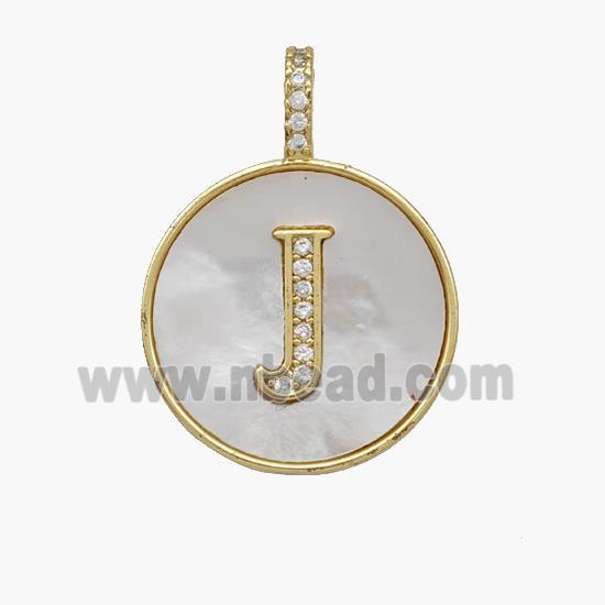 Copper Letter-J Pendant Pave Shell Zirconia Circle 18K Gold Plated