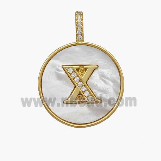 Copper Letter-X Pendant Pave Shell Zirconia Circle 18K Gold Plated