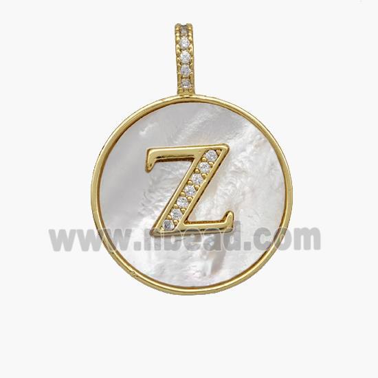 Copper Letter-Z Pendant Pave Shell Zirconia Circle 18K Gold Plated