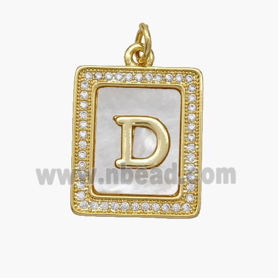 Copper Letter-E Pendant Pave Shell Zirconia Rectangle 18K Gold Plated