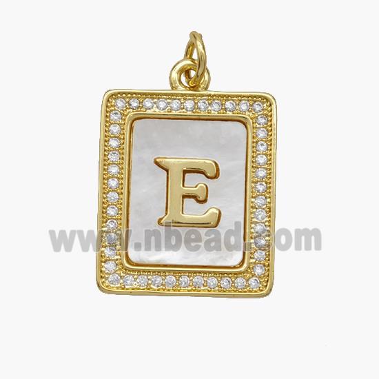 Copper Letter-D Pendant Pave Shell Zirconia Rectangle 18K Gold Plated