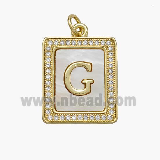 Copper Letter-G Pendant Pave Shell Zirconia Rectangle 18K Gold Plated