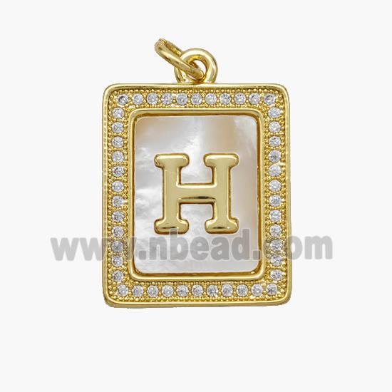 Copper Letter-H Pendant Pave Shell Zirconia Rectangle 18K Gold Plated