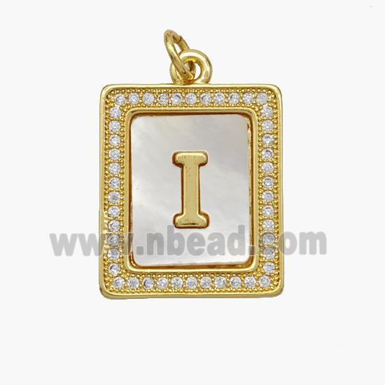 Copper Letter-I Pendant Pave Shell Zirconia Rectangle 18K Gold Plated