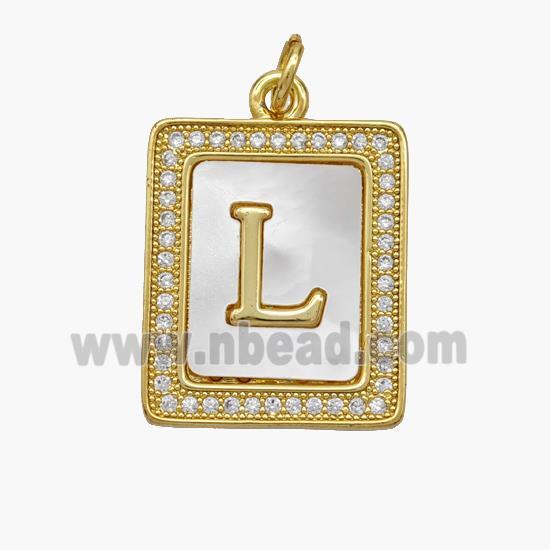 Copper Letter-L Pendant Pave Shell Zirconia Rectangle 18K Gold Plated