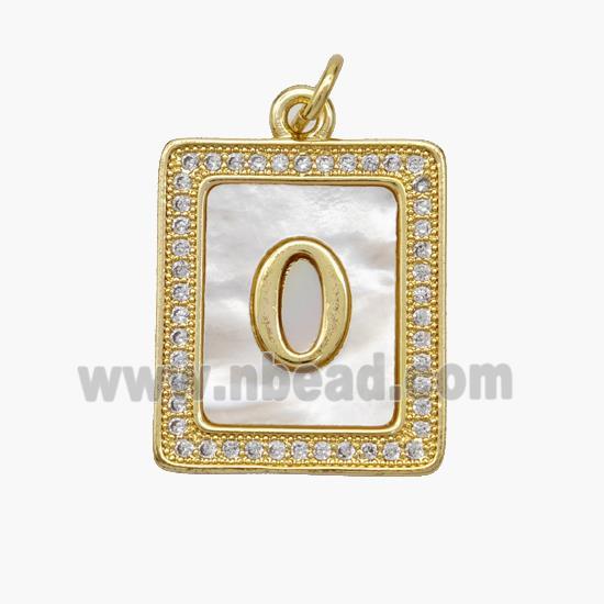 Copper Letter-O Pendant Pave Shell Zirconia Rectangle 18K Gold Plated