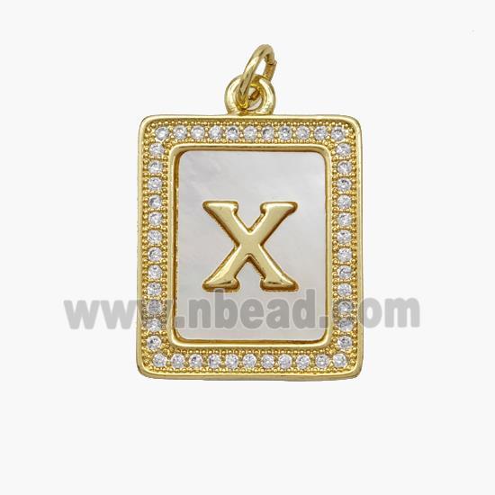 Copper Letter-X Pendant Pave Shell Zirconia Rectangle 18K Gold Plated