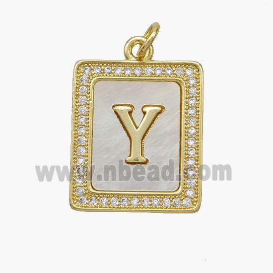 Copper Letter-Y Pendant Pave Shell Zirconia Rectangle 18K Gold Plated