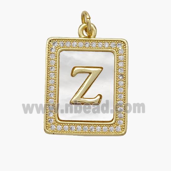 Copper Letter-Z Pendant Pave Shell Zirconia Rectangle 18K Gold Plated