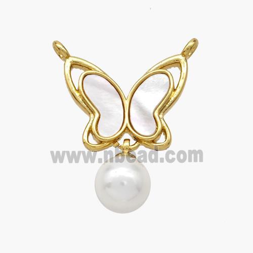 Copper Butterfly Pendant Pave Shell Pearlized Resin 2loops 18K Gold Plated