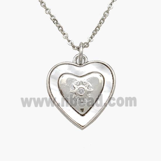 Copper Heart Necklace Pave Shell Platinum Plated