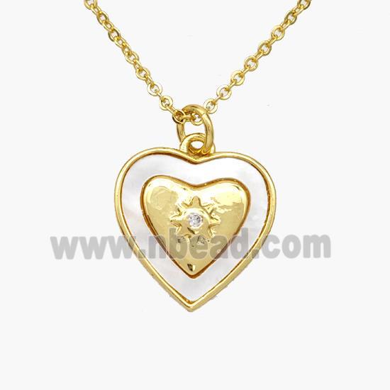 Copper Heart Necklace Pave Shell Gold Plated