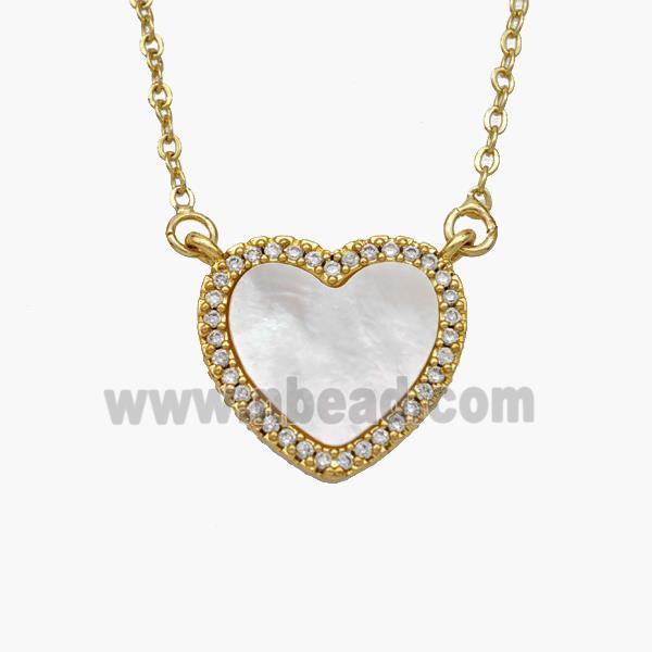 Copper Heart Necklace Pave Shell Zirconia Gold Plated