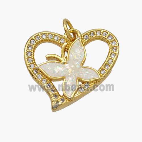 Copper Heart Butterfly Pendant Pave Fire Opal Zirconia 18K Gold Plated