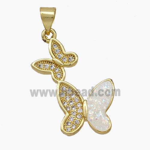 Copper Butterfly Pendant Pave Fire Opal Zirconia 18K Gold Plated