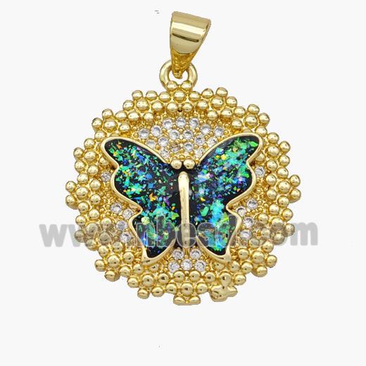 Copper Butterfly Pendant Pave Fire Opal Zirconia 18K Gold Plated