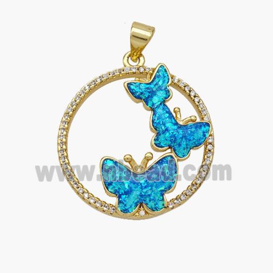 Copper Butterfly Pendant Pave Fire Opal Zirconia 18K Gold Plated